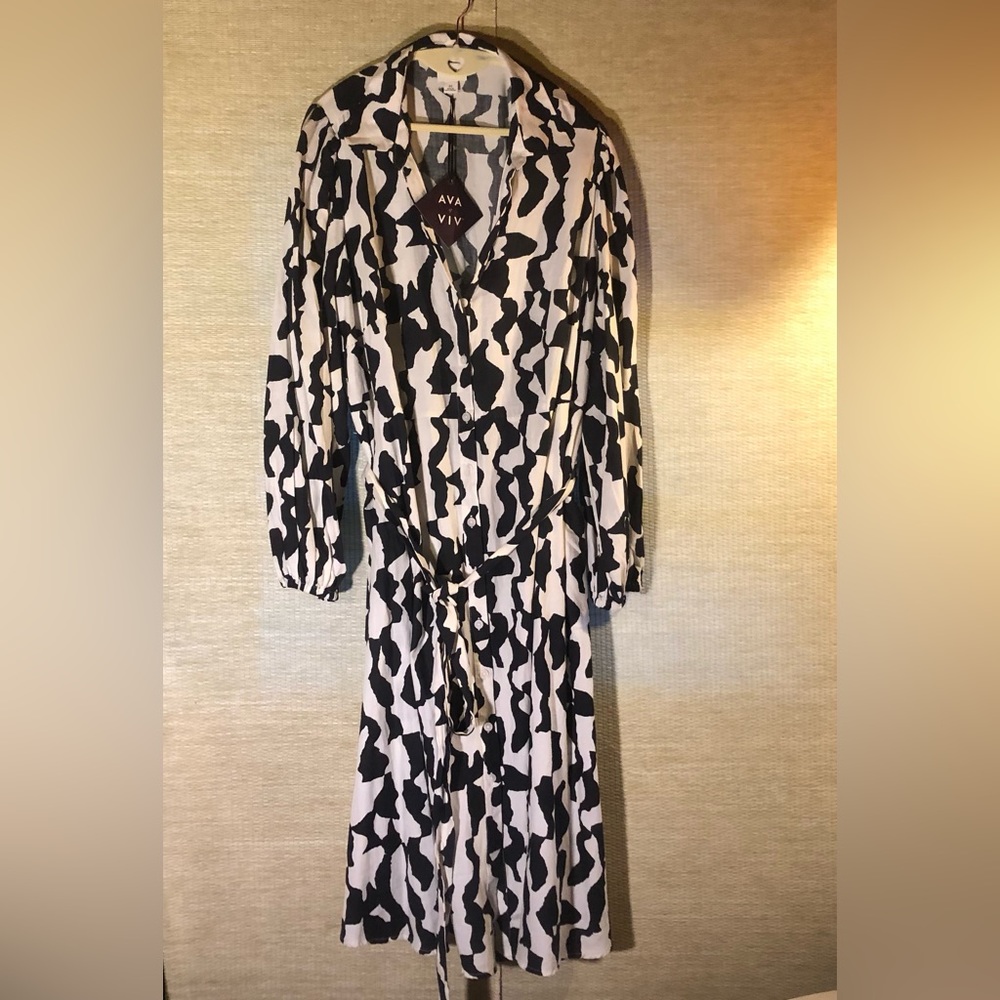 Black and white cotton shirt dress